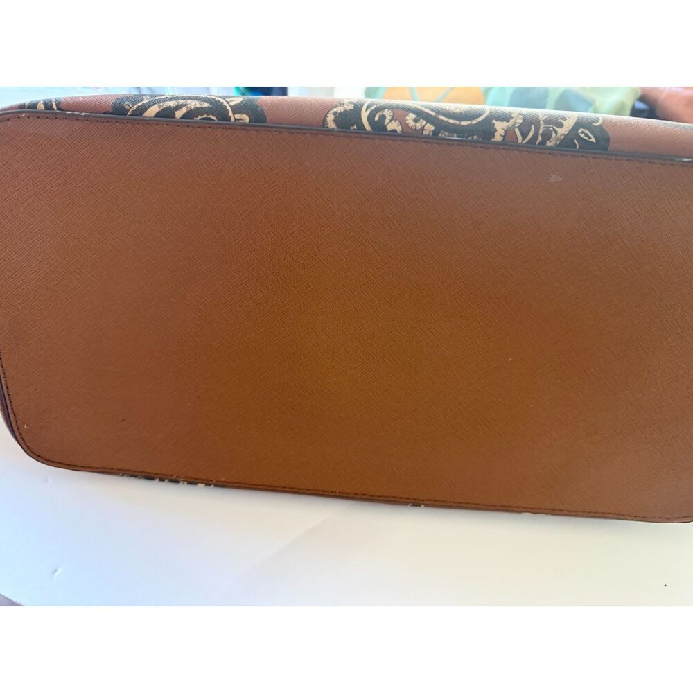 Michael Kors Paisley Leather Large Tote Brown MK Logo Charm Shoulder Bag - Picture 5 of 8